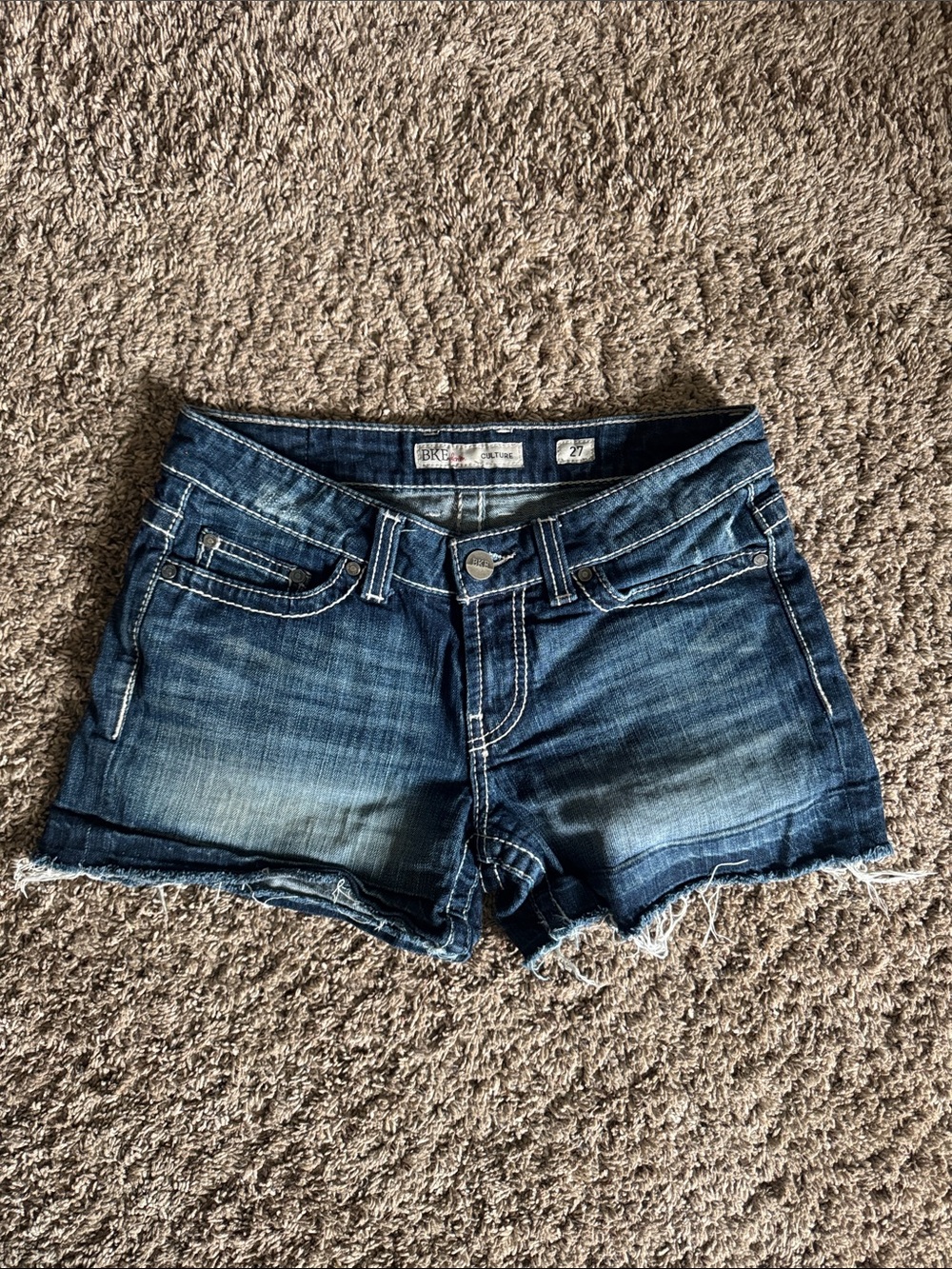 BKE Women’s Dark Blue Distressed Denim Shorts